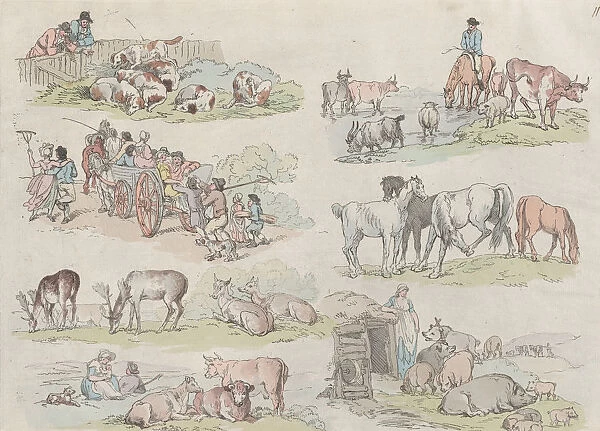 Plate 11, Outlines of Figures, Landscapes and Cattle... for the Use of Learners