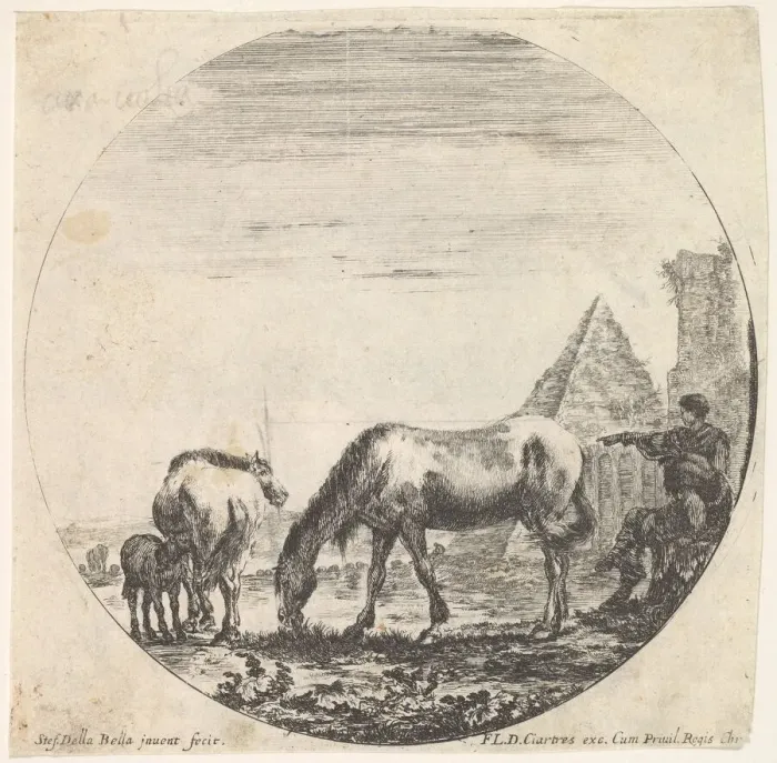 Framed Print : Plate 11: the pyramid of Caius Cestius to right in the background, a horse grazing Framed Print : Plate 11: the pyramid of Caius Cestius to right in the background, a horse grazing