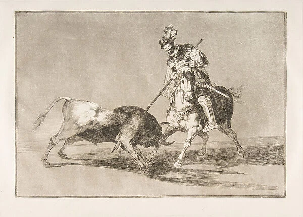Plate 11 from the Tauromaquia : The Cid campeador spearing another bull. 1816