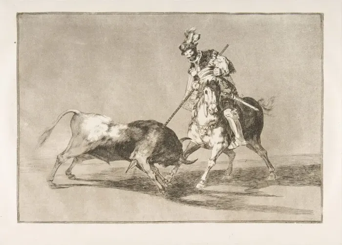 Framed Print : Plate 11 from the Tauromaquia : The Cid campeador spearing another bull. 1816 Framed Print : Plate 11 from the Tauromaquia : The Cid campeador spearing another bull. 1816