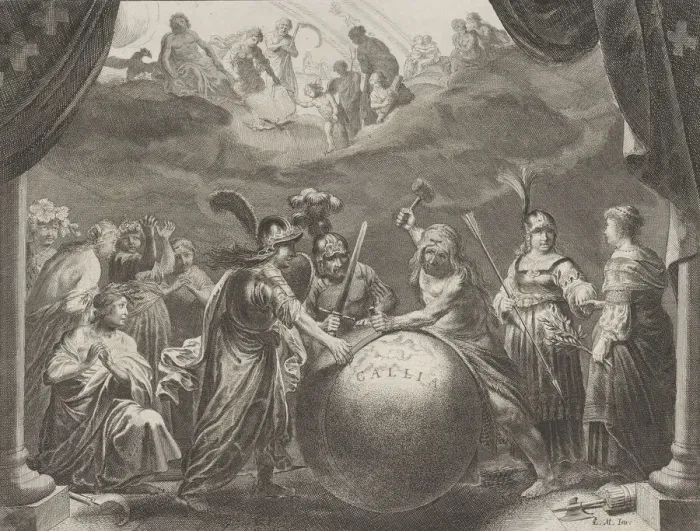 Framed Print : Plate 12: Allegory on the Discord in France, from Caspar Barlaeus Framed Print : Plate 12: Allegory on the Discord in France, from Caspar Barlaeus