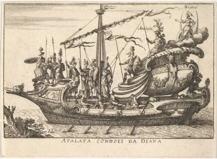 Framed Print : Plate 12: Atalanta led by Diana (Atalata condoti da Diana) Framed Print : Plate 12: Atalanta led by Diana (Atalata condoti da Diana)