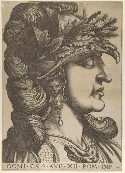 Framed Print : Plate 12: Domitian in profile to the right, from The Twelve Caesars, 1610-40 Framed Print : Plate 12: Domitian in profile to the right, from The Twelve Caesars, 1610-40