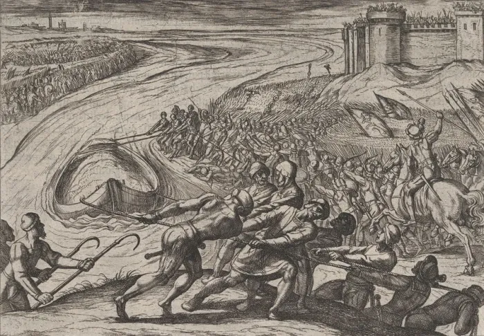Framed Print : Plate 12: Pulling a Vessel Loaded with Grain to Shore, from The War of the Romans Against Framed Print : Plate 12: Pulling a Vessel Loaded with Grain to Shore, from The War of the Romans Against