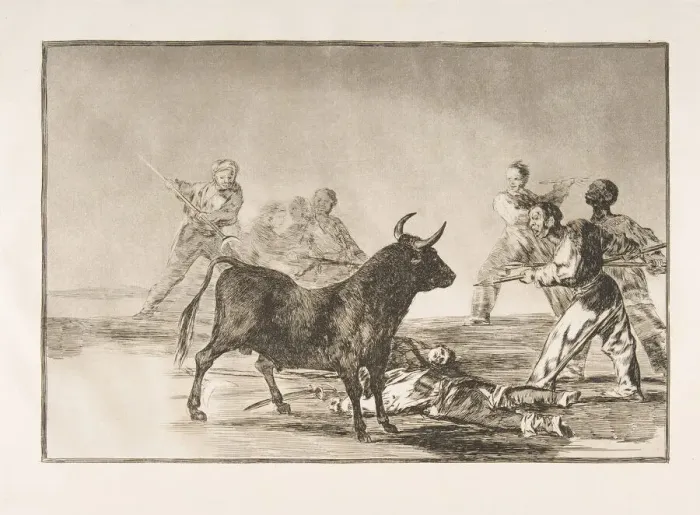 Framed Print : Plate 12 from the Tauromaquia : The crowd hamstrings the bull with lances, sickles Framed Print : Plate 12 from the Tauromaquia : The crowd hamstrings the bull with lances, sickles