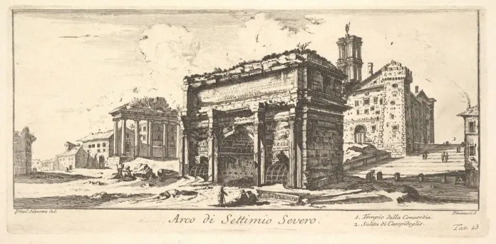 Framed Print : Plate 13: Arch of Settimius Severus 1. Temple of Concord. 2. Ascent to the Capitoline Framed Print : Plate 13: Arch of Settimius Severus 1. Temple of Concord. 2. Ascent to the Capitoline