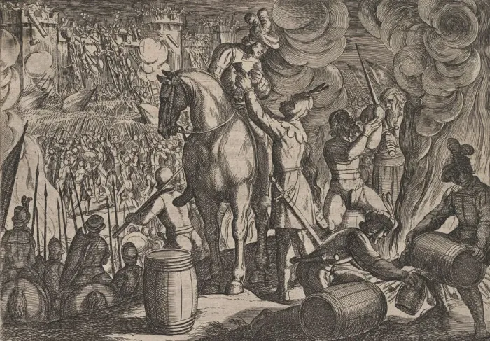 Framed Print : Plate 13: Attack on the Roman Fortress at Night, from The War of the Romans Against Framed Print : Plate 13: Attack on the Roman Fortress at Night, from The War of the Romans Against