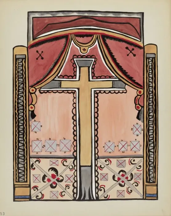 Framed Print : Plate 13: Design with Cross, Chimayo: From Portfolio Spanish Colonial Designs of New Mexico, 1935 / Creator: Unknown Framed Print : Plate 13: Design with Cross, Chimayo: From Portfolio Spanish Colonial Designs of New Mexico, 1935 / Creator: Unknown