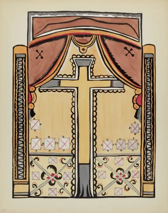 Framed Print : Plate 13: Design with Cross: From Portfolio Spanish Colonial Designs of New Mexico, 1935 / 1942. Creator: Unknown Framed Print : Plate 13: Design with Cross: From Portfolio Spanish Colonial Designs of New Mexico, 1935 / 1942. Creator: Unknown