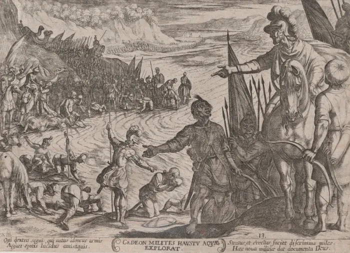 Framed Print : Plate 13: Gideon Choosing his Soldiers, from The Battles of the Old Testamen... ca Framed Print : Plate 13: Gideon Choosing his Soldiers, from The Battles of the Old Testamen... ca
