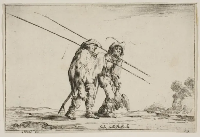 Framed Print : Plate 13: Two pikemen walking towards the right, each with their pikes in their right Framed Print : Plate 13: Two pikemen walking towards the right, each with their pikes in their right