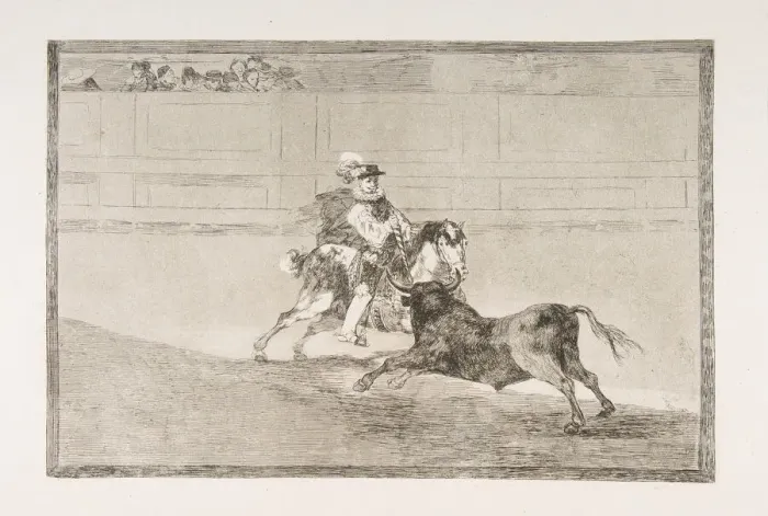 Framed Print : Plate 13 of the Tauromaquia : A Spanish mounted knight in the ring breaking short spears Framed Print : Plate 13 of the Tauromaquia : A Spanish mounted knight in the ring breaking short spears