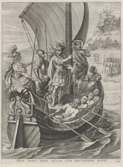 Framed Print : Plate 14: Ferdinand on a voyage with the Argonauts; from Guillielmus Becanuss Serenissim... 1636. Creators: Jacobus van Schoor, Johannes Meursius, Willem van der Beke Framed Print : Plate 14: Ferdinand on a voyage with the Argonauts; from Guillielmus Becanuss Serenissim... 1636. Creators: Jacobus van Schoor, Johannes Meursius, Willem van der Beke