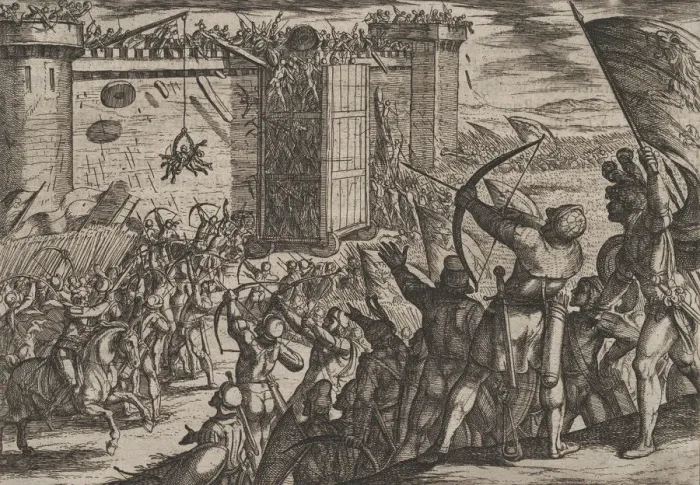 Framed Print : Plate 14: New Attack on the Old Fortress, from The War of the Romans Against Framed Print : Plate 14: New Attack on the Old Fortress, from The War of the Romans Against