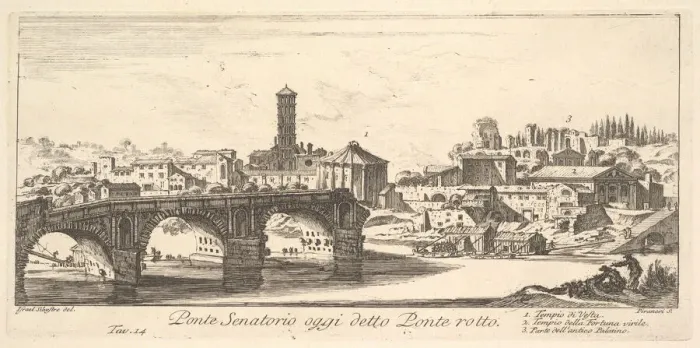 Framed Print : Plate 14: Senatorial Bridge, today called the Ponte Rotto (Broken Bridge). 1. Temple o