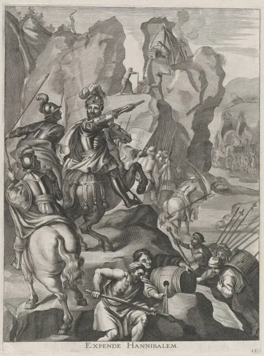Framed Print : Plate 15: Ferdinand as Hannibal crossing the Alps; from Guillielmus Becanuss Serenissimi... 1636. Creators: Johannes Meursius, Willem van der Beke Framed Print : Plate 15: Ferdinand as Hannibal crossing the Alps; from Guillielmus Becanuss Serenissimi... 1636. Creators: Johannes Meursius, Willem van der Beke
