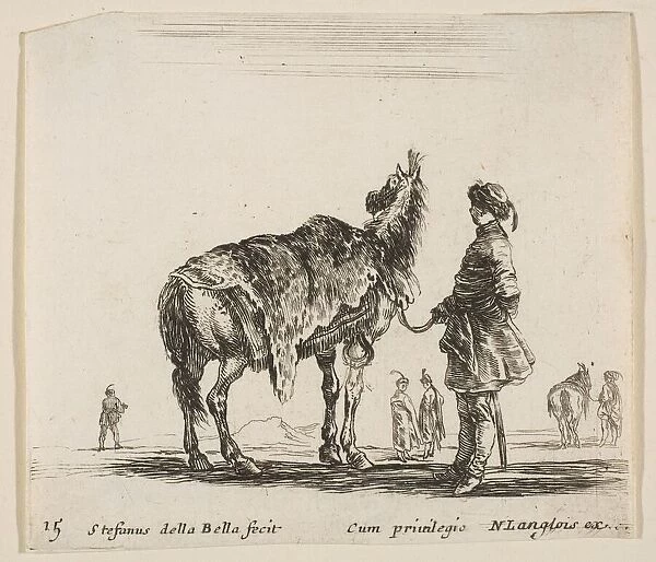 Plate 15: a Polish nobleman, facing away, holding his horse covered in leopard skin