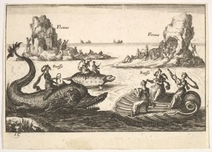 Framed Print : Plate 15: Rivers and goddesses, with floating islands guided by pole bearers Framed Print : Plate 15: Rivers and goddesses, with floating islands guided by pole bearers