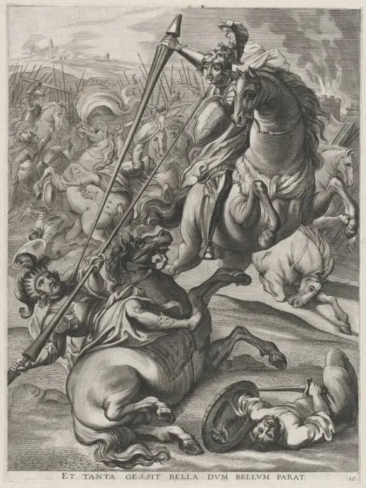 Framed Print : Plate 16: Battle of Achilles against the Trojans; from Guillielmus Becanuss Serenissimi... 1636. Creators: Johannes Meursius, Willem van der Beke Framed Print : Plate 16: Battle of Achilles against the Trojans; from Guillielmus Becanuss Serenissimi... 1636. Creators: Johannes Meursius, Willem van der Beke