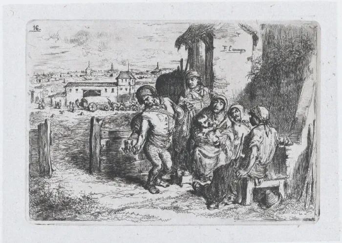Framed Print : Plate 16: a group of people outdoors, including a man pouring wine or water from a vessel Framed Print : Plate 16: a group of people outdoors, including a man pouring wine or water from a vessel