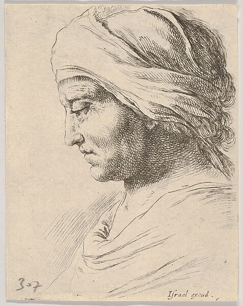 Plate 16: head of an old man in profile with a cloth tied around his head, from The B