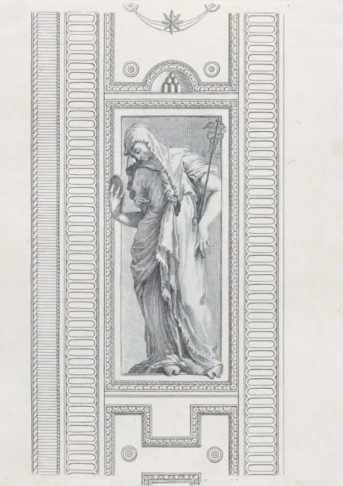 Framed Print : Plate 16: mythological figure holding a mirror, 1756. Creators: Bartolomeo Crivellari Framed Print : Plate 16: mythological figure holding a mirror, 1756. Creators: Bartolomeo Crivellari