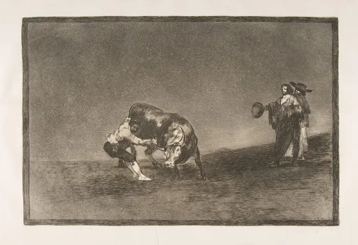 Framed Print : Plate 16 of the Tauromaquia : The same man throws a bull in the ring at Madrid. 1816 Framed Print : Plate 16 of the Tauromaquia : The same man throws a bull in the ring at Madrid. 1816