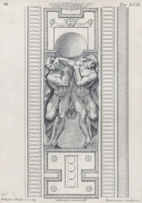 Framed Print : Plate 17: two nude figures wearing veils, 1756. Creators: Bartolomeo Crivellari Framed Print : Plate 17: two nude figures wearing veils, 1756. Creators: Bartolomeo Crivellari