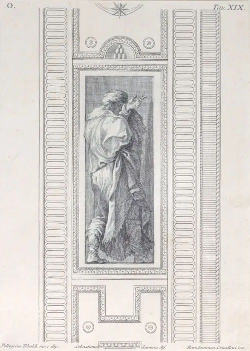 Framed Print : Plate 19: figure seen from behind with left hand raised, 1756 Framed Print : Plate 19: figure seen from behind with left hand raised, 1756
