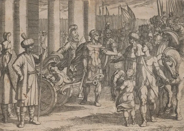 Framed Print : Plate 2: Alexander Cutting the Gordian Knot, from The Deeds of Alexander the Great, 1608 Framed Print : Plate 2: Alexander Cutting the Gordian Knot, from The Deeds of Alexander the Great, 1608