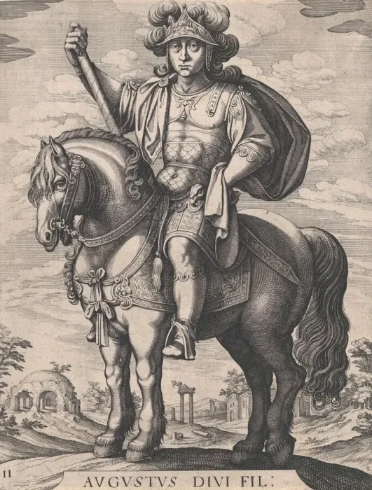 Framed Print : Plate 2: Emperor Augustus on Horseback, from The First Twelve Roman Caesars, after Te Framed Print : Plate 2: Emperor Augustus on Horseback, from The First Twelve Roman Caesars, after Te