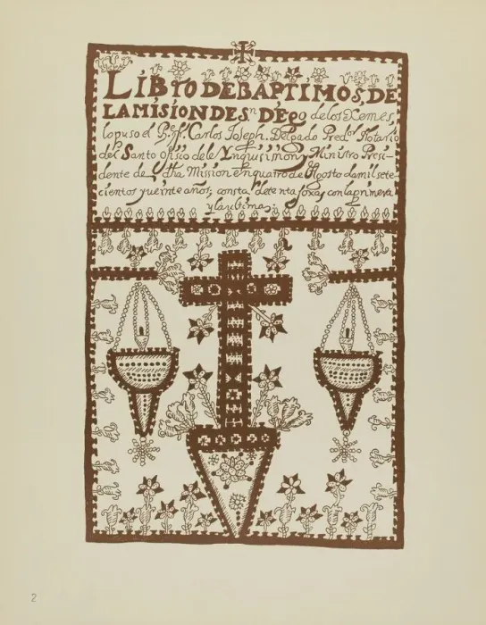 Framed Print : Plate 2: Jemez Book of Baptisms: From Portfolio Spanish Colonial Designs of New Mexico, 1935 / 1942. Creator: Unknown Framed Print : Plate 2: Jemez Book of Baptisms: From Portfolio Spanish Colonial Designs of New Mexico, 1935 / 1942. Creator: Unknown