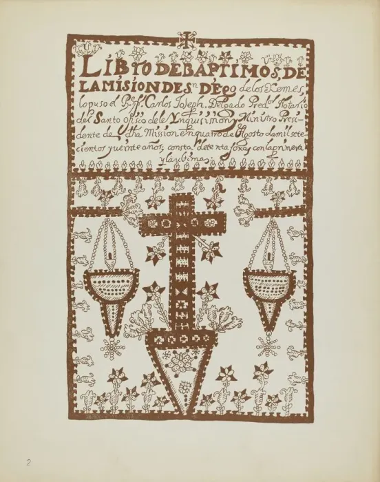 Framed Print : Plate 2: Jemez Book of Baptisms: From Portfolio Spanish Colonial Designs of New Mexico, 1935 / 1942. Creator: Unknown Framed Print : Plate 2: Jemez Book of Baptisms: From Portfolio Spanish Colonial Designs of New Mexico, 1935 / 1942. Creator: Unknown