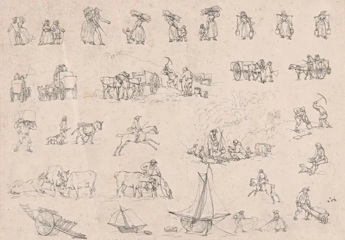 Framed Print : Plate 2, Outlines of Figures, Landscapes and Cattle... for the Use of Learners, Jun Framed Print : Plate 2, Outlines of Figures, Landscapes and Cattle... for the Use of Learners, Jun