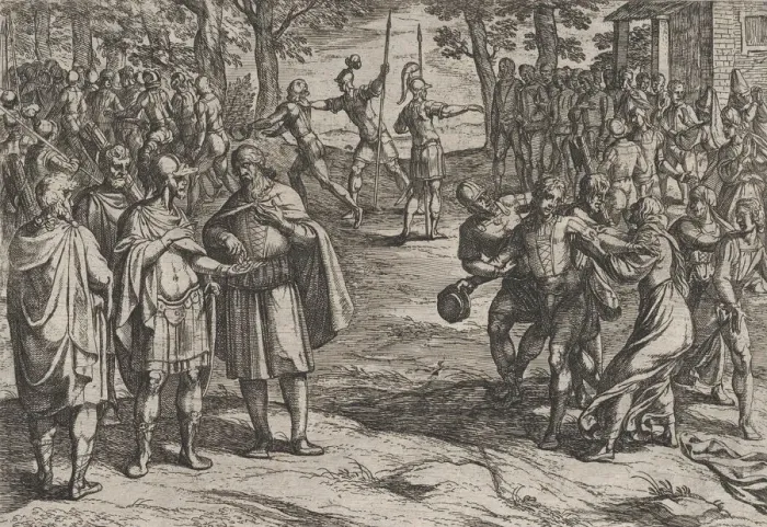 Framed Print : Plate 2: The Romans Taking Old Dutch Men as Hostages and Seducing Young Ones Framed Print : Plate 2: The Romans Taking Old Dutch Men as Hostages and Seducing Young Ones