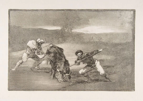 Plate 2 of the Tauromaquia : Another way of hunting on foot, 1816