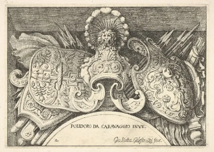 Framed Print : Plate 2: trophies of Roman arms from decorations above the windows on the second floor Framed Print : Plate 2: trophies of Roman arms from decorations above the windows on the second floor