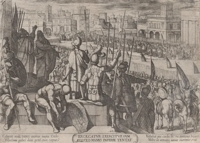 Framed Print : Plate 20: Elisha Bringing the Blinded Syrian Army to the King of Israel, from... ca Framed Print : Plate 20: Elisha Bringing the Blinded Syrian Army to the King of Israel, from... ca