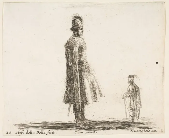 Framed Print : Plate 20: an old Polish nobleman wearing a plumed hat in center, standing in profil Framed Print : Plate 20: an old Polish nobleman wearing a plumed hat in center, standing in profil