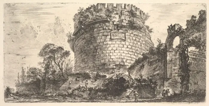 Framed Print : Plate 20: Tomb of Caecilia Metella called the Capo di Bove (Ox Head) (Sepolcro di Mete Framed Print : Plate 20: Tomb of Caecilia Metella called the Capo di Bove (Ox Head) (Sepolcro di Mete