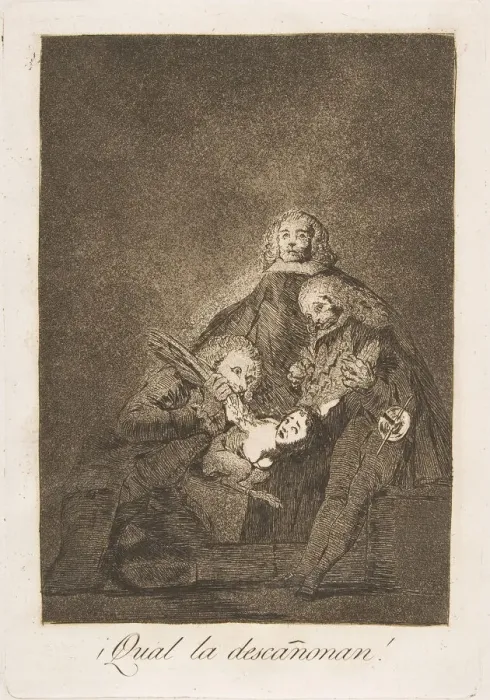 Framed Print : Plate 21 from Los Caprichos : How they pluck her! (!Qual la descanonan Framed Print : Plate 21 from Los Caprichos : How they pluck her! (!Qual la descanonan