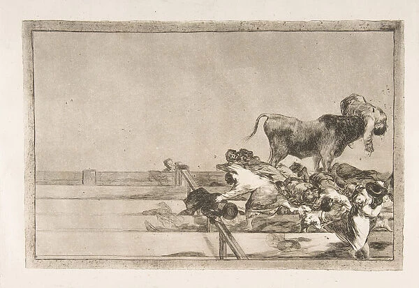 Plate 21 from the Tauromaquia : Dreadful events in the front rows of the ring at Madrid