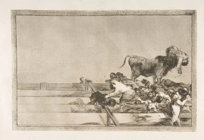 Framed Print : Plate 21 from the Tauromaquia : Dreadful events in the front rows of the ring at Madrid Framed Print : Plate 21 from the Tauromaquia : Dreadful events in the front rows of the ring at Madrid