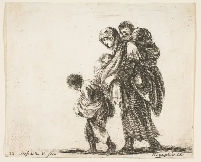 Framed Print : Plate 22: a beggar woman with three children, one child on her shoulders, one child Framed Print : Plate 22: a beggar woman with three children, one child on her shoulders, one child
