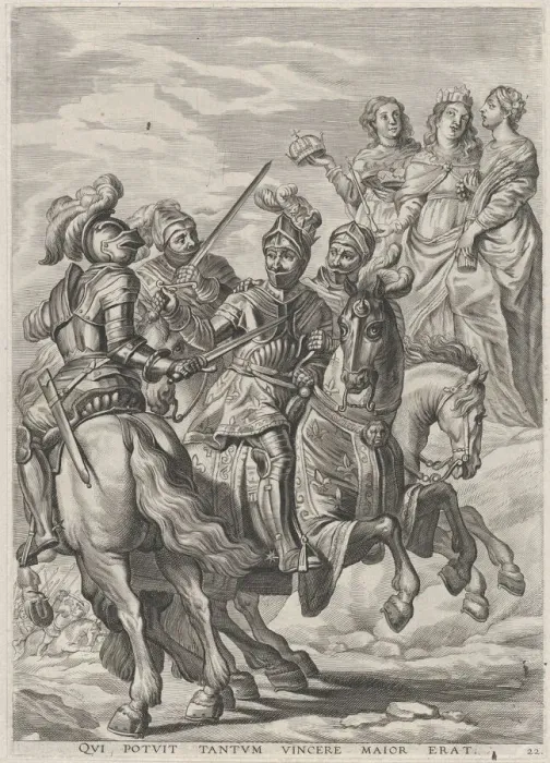 Framed Print : Plate 22: Emperor Charles V, victory at Pavia; from Guillielmus Becanuss Serenissimi Pri... 1636. Creators: Jacob Neeffs, Johannes Meursius, Willem van der Beke Framed Print : Plate 22: Emperor Charles V, victory at Pavia; from Guillielmus Becanuss Serenissimi Pri... 1636. Creators: Jacob Neeffs, Johannes Meursius, Willem van der Beke