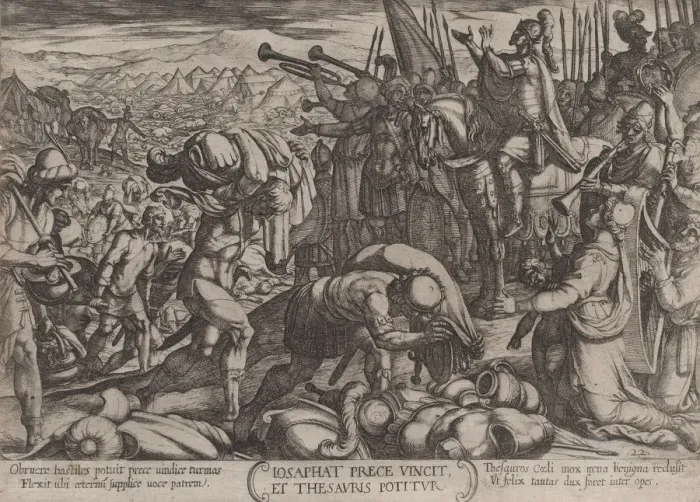 Framed Print : Plate 22: Josaphat Thanking God for His Victory, from The Battles of the Old... ca