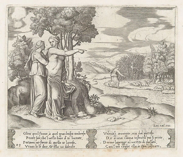 Plate 23: Psyche on the order of Venus departing to find the golden fleece, from the St... 1530-60. Creator: Master of the Die