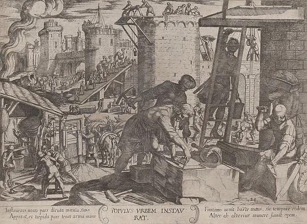 Plate 24: The Israelites Rebuilding the Walls of Jerusalem, from The Battles... ca