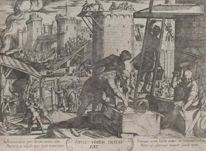Framed Print : Plate 24: The Israelites Rebuilding the Walls of Jerusalem, from The Battles... ca Framed Print : Plate 24: The Israelites Rebuilding the Walls of Jerusalem, from The Battles... ca