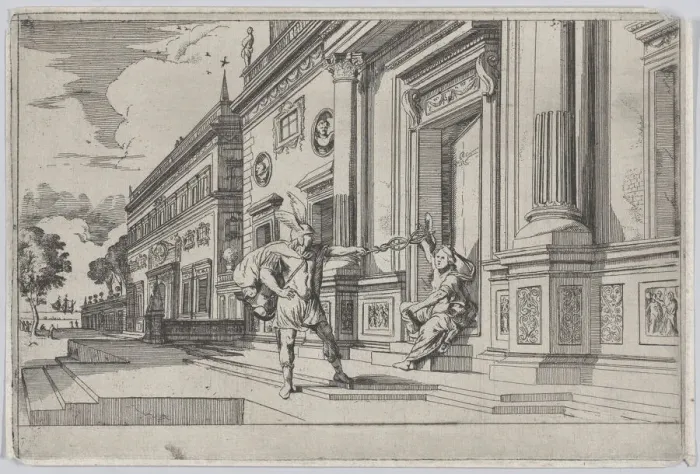 Framed Print : Plate 24: Mercury and Aglauros, from Ovids Metamorphoses, 1641. Creator: Johann Wilhelm Baur Framed Print : Plate 24: Mercury and Aglauros, from Ovids Metamorphoses, 1641. Creator: Johann Wilhelm Baur